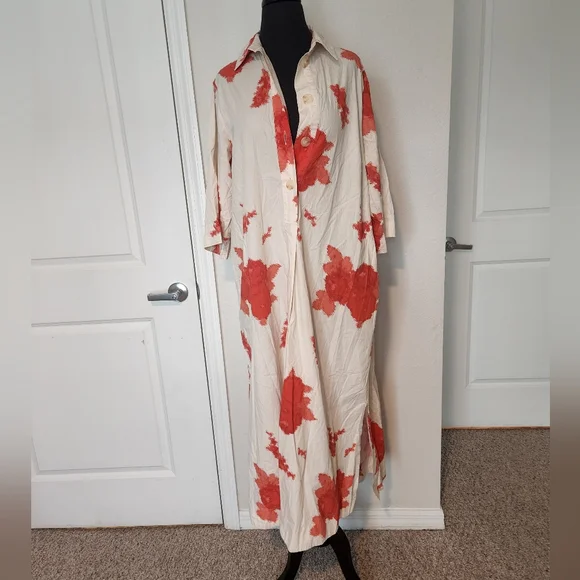 red and cream maxi dress Colorblock Linen Assymetric Maxi Dress- Cream/Red -